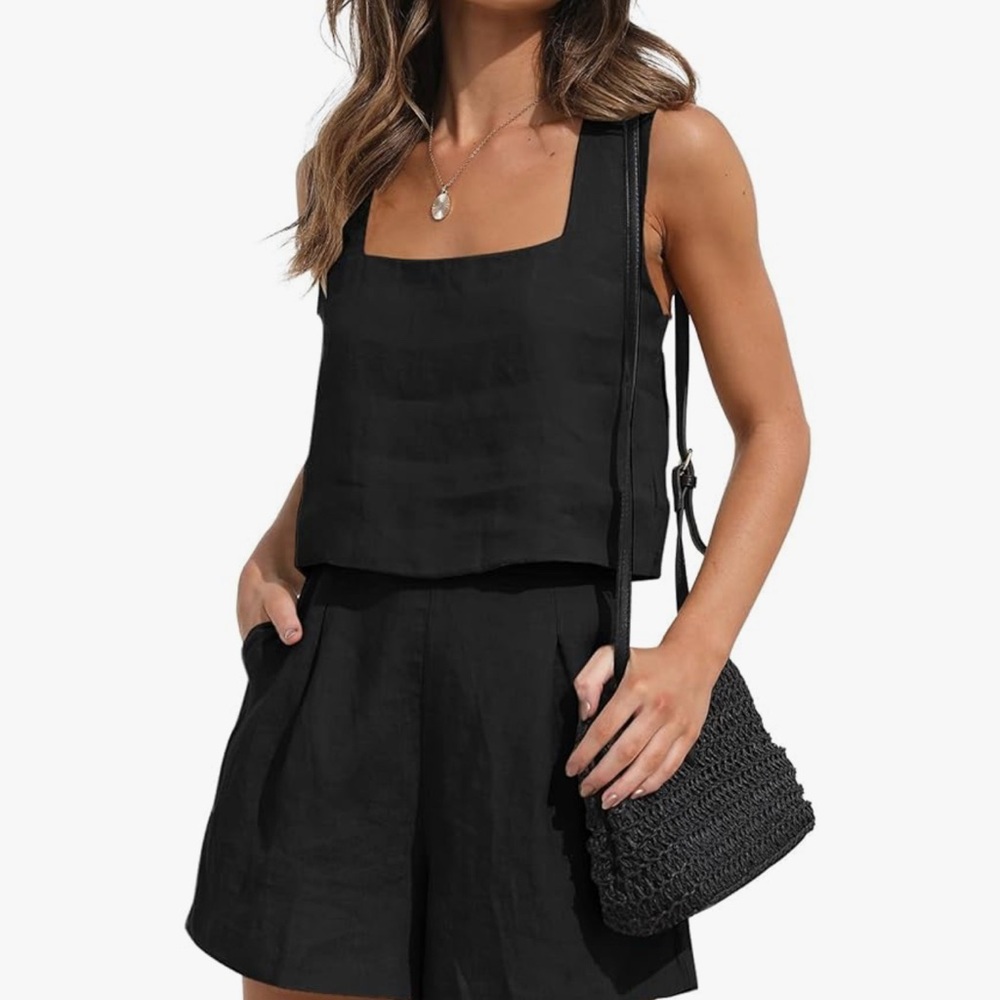 Chic Linen Black High Waist Women's Shorts